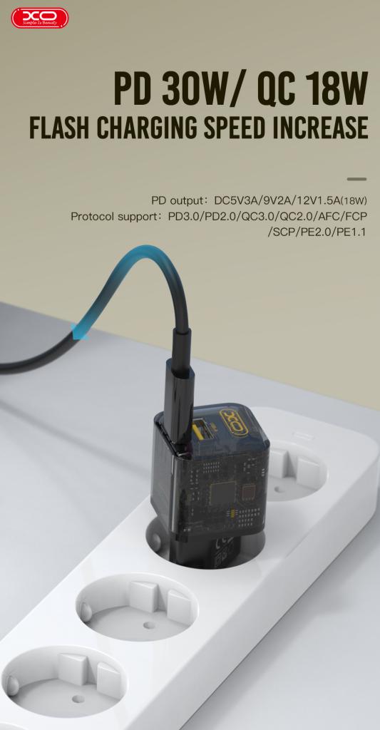 Nettlader XO Design CE05, 30W, 3A, 1 x USB-A - 1 x USB-C, Brun