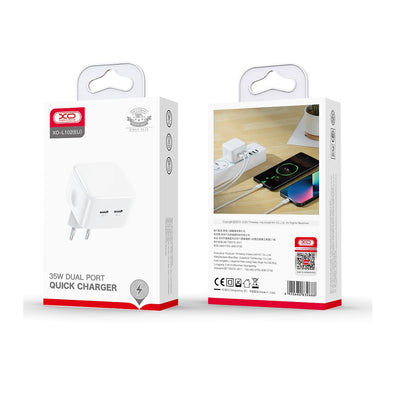 Nettlader XO Design L102, 35W, 3A, 2 x USB-C, Hvit