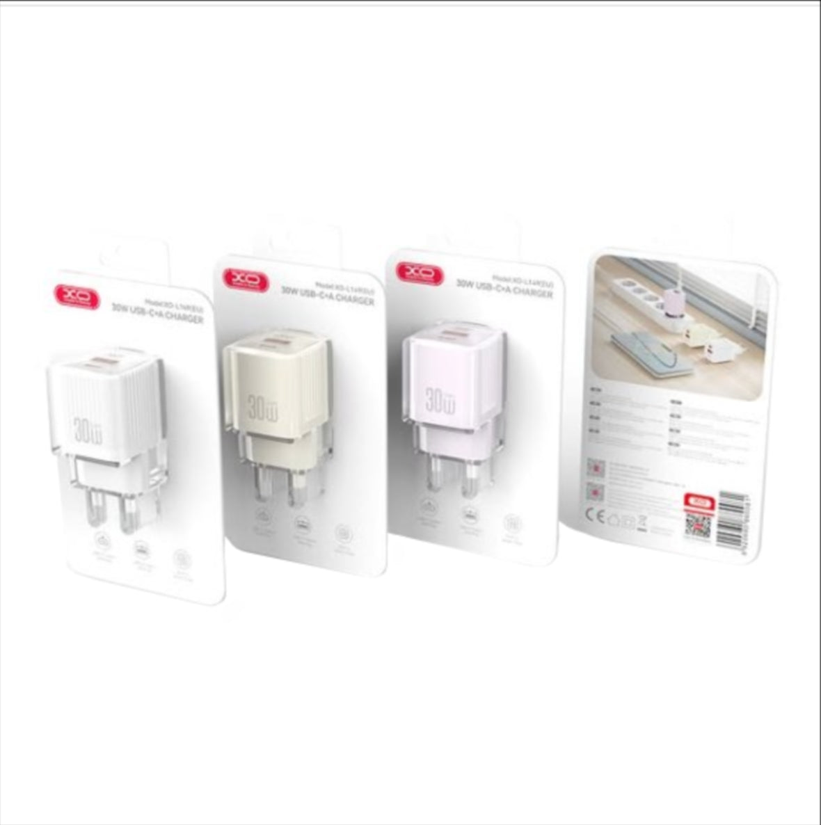 XO Design L149 Nettlader, 30W, 3A, 1 x USB-A - 1 x USB-C, Hvit