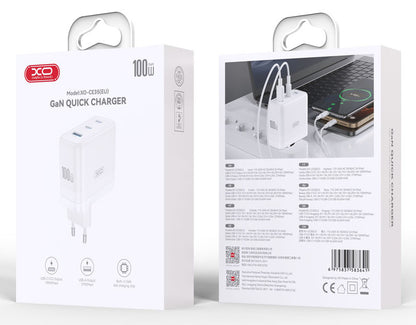 Nettlader XO Design CE35, 100W, 5A, 1 x USB-A - 2 x USB-C, Hvit