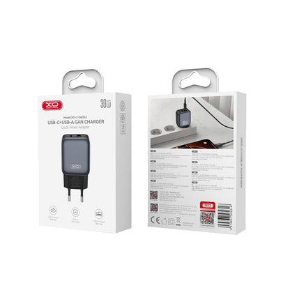 XO Design L156 Nettlader, 30W, 3A, 1 x USB-A - 1 x USB-C, Svart