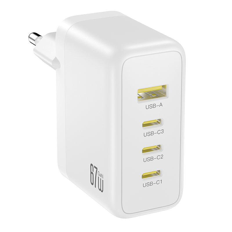 XO Design CE39 Nettadapter, 67W, 3A, 1 x USB-A - 3 x USB-C, Hvit