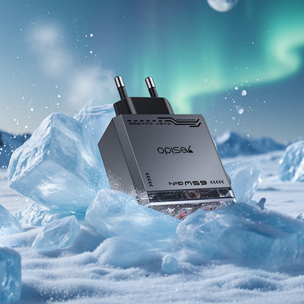 Yesido YC101 nettverkslader, 65W, 3.25A, 1 x USB-A - 2 x USB-C, Svart