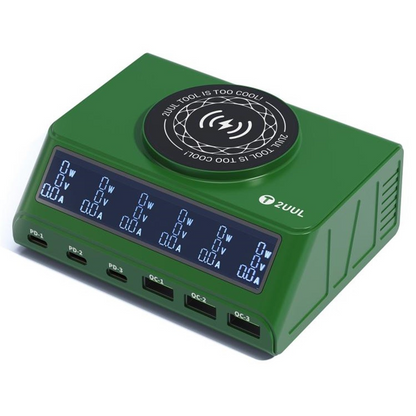 Laderstasjon 2UUL PC11 QI, 110W, 3A, 3 x USB-A - 3 x USB-C, Grønn