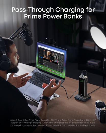 Anker ladestasjon for Prime ekstern batteri, 150W, 5A, 1 x Pogo Pin - 1 x USB-A - 2 x USB-C, Svart A1903G11