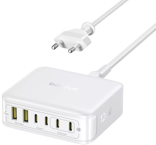 Baseus EnerFill FH21 ladestasjon, 120W, 3,25A, 2 x USB-A - 4 x USB-C, hvit E0120T01