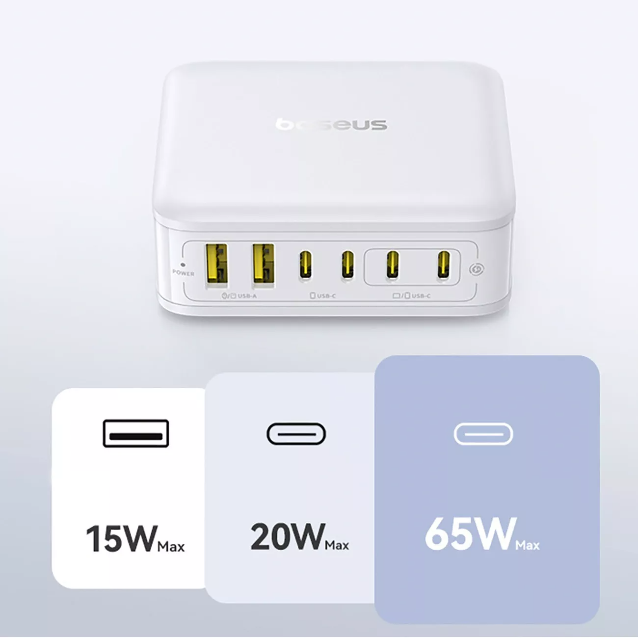 Baseus EnerFill FH21 ladestasjon, 120W, 3,25A, 2 x USB-A - 4 x USB-C, hvit E0120T01