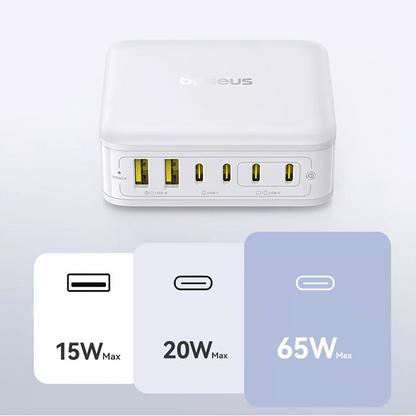 Baseus EnerFill FH21 ladestasjon, 120W, 3,25A, 2 x USB-A - 4 x USB-C, hvit E0120T01