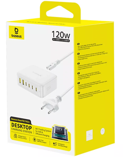 Baseus EnerFill FH21 ladestasjon, 120W, 3,25A, 2 x USB-A - 4 x USB-C, hvit E0120T01