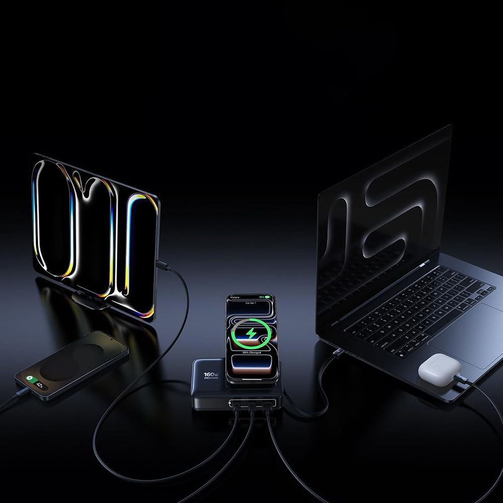 Baseus Nomos NH21 QI 5i1 ladestasjon, 160W, 5A, 1 x USB-A - 2 x USB-C, svart E0121700