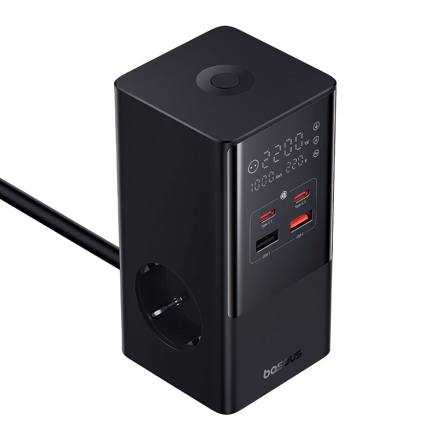 Baseus PowerCombo Tower ladestasjon, 100W, 5A, 2 x Schuko - 2 x USB-A - 2 x USB-C, Svart E00023609113-00