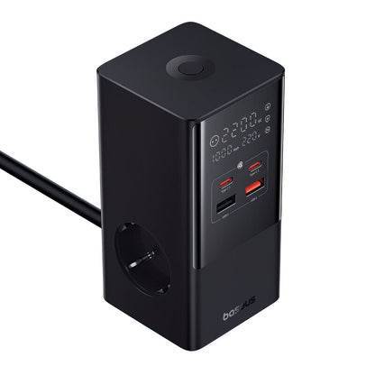 Baseus PowerCombo Tower ladestasjon, 100W, 5A, 2 x Schuko - 2 x USB-A - 2 x USB-C, Svart E00023609113-00