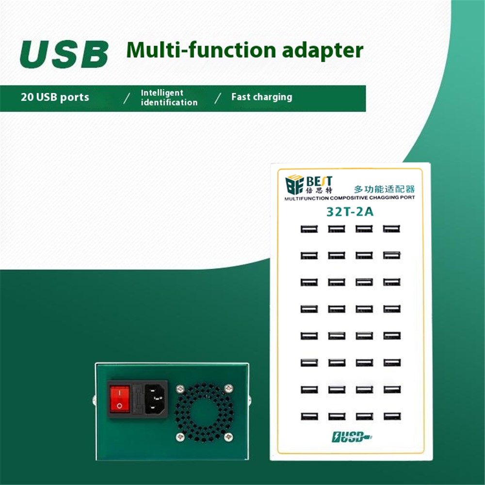 Best 32T-2A ladestasjon, 2A, 32 x USB-A, hvit
