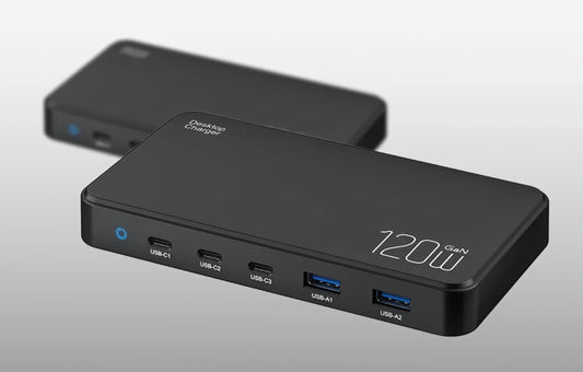 BlitzWolf BW-i100 ladestasjon, 120W, 5A, 2 x USB-A - 3 x USB-C, Svart