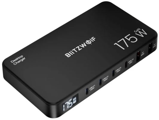 Ladestasjon BlitzWolf BW-S30, 175W, 5A, 2 x USB-A - 4 x USB-C, Svart