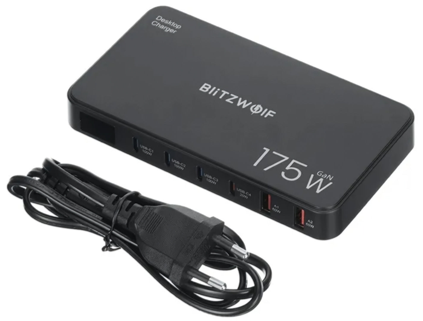 Ladestasjon BlitzWolf BW-S30, 175W, 5A, 2 x USB-A - 4 x USB-C, Svart