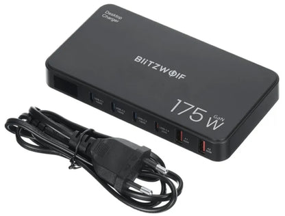 Ladestasjon BlitzWolf BW-S30, 175W, 5A, 2 x USB-A - 4 x USB-C, Svart