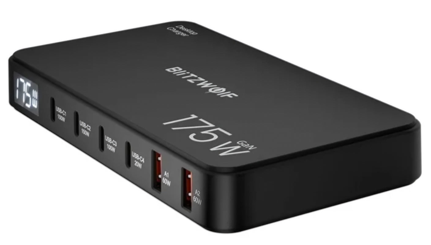 Ladestasjon BlitzWolf BW-S30, 175W, 5A, 2 x USB-A - 4 x USB-C, Svart