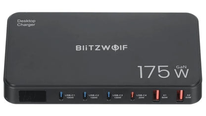 Ladestasjon BlitzWolf BW-S30, 175W, 5A, 2 x USB-A - 4 x USB-C, Svart