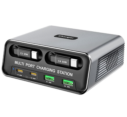 Ladestasjon med USB-C-kabel OEM WLX-60C, 130W, 2 x USB-A - 2 x USB-C, Grå