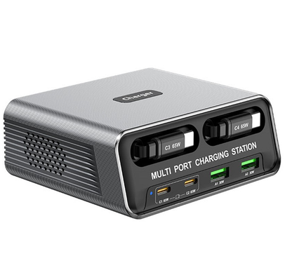 Ladestasjon med USB-C-kabel OEM WLX-60C, 130W, 2 x USB-A - 2 x USB-C, Grå
