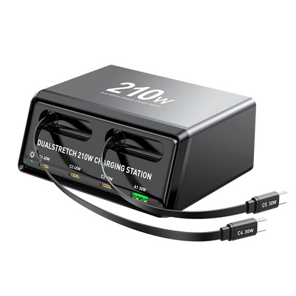 Ladestasjon med USB-C-kabel OEM WLX-60E, 210W, 3A, 1 x USB-A - 3 x USB-C, Grå