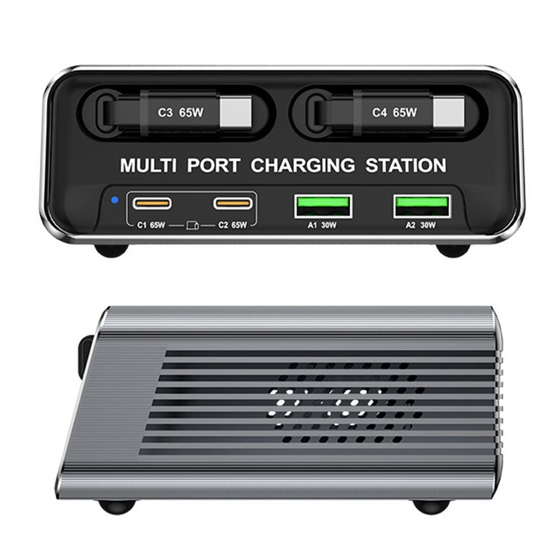 Ladestasjon med USB-C-kabel OEM WLX-60C, 130W, 2 x USB-A - 2 x USB-C, Grå