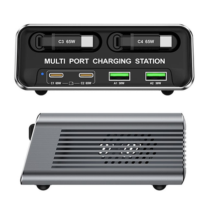 Ladestasjon med USB-C-kabel OEM WLX-60C, 130W, 2 x USB-A - 2 x USB-C, Grå