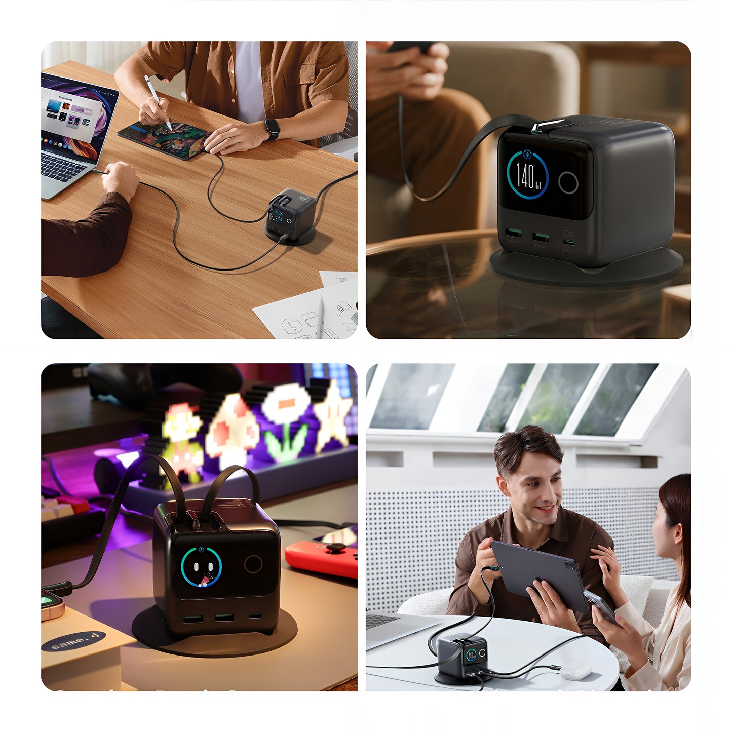 Ladestasjon med USB-C-kabel Joyroom Podix JR-TRD01, 140W, 1 x USB-C - 2 x USB-A, Grå