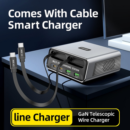 Ladestasjon med USB-C-kabel OEM WLX-60C, 130W, 2 x USB-A - 2 x USB-C, Grå