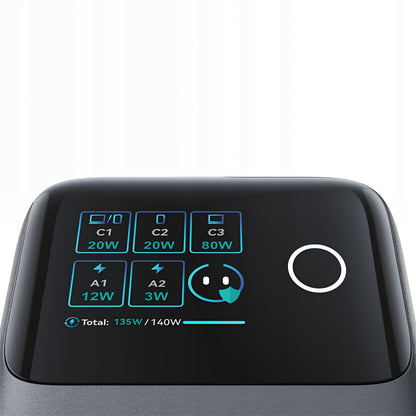 Ladestasjon med USB-C-kabel Joyroom Podix JR-TRD01, 140W, 1 x USB-C - 2 x USB-A, Grå