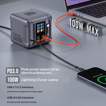 Ladestasjon med USB-C-kabel OEM HW866, 300W, 5A, 2 x USB-A - 2 x USB-C, Grå