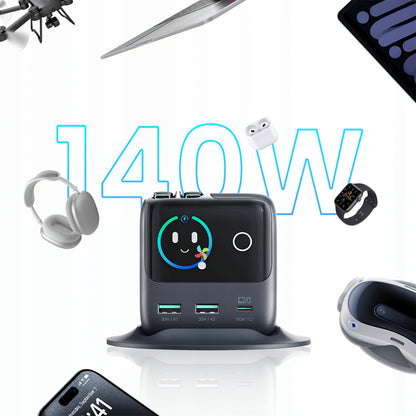 Ladestasjon med USB-C-kabel Joyroom Podix JR-TRD01, 140W, 1 x USB-C - 2 x USB-A, Grå