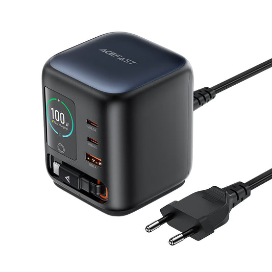Ladestasjon med USB-C-kabel Acefast Z10, 100W, 1 x USB-A - 2 x USB-C, svart