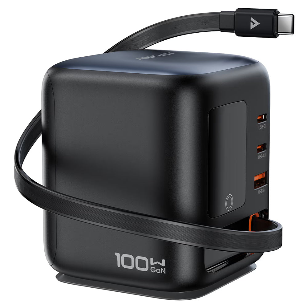 Ladestasjon med USB-C-kabel Acefast Z10, 100W, 1 x USB-A - 2 x USB-C, svart