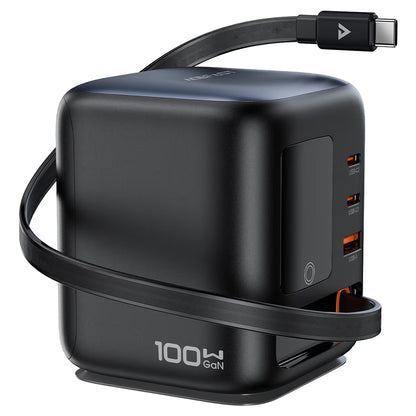 Ladestasjon med USB-C-kabel Acefast Z10, 100W, 1 x USB-A - 2 x USB-C, svart