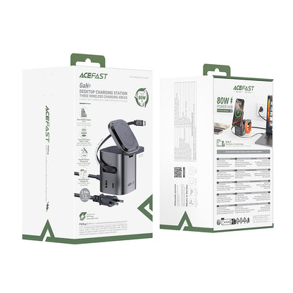 Ladestasjon med USB-C-kabel Acefast Z9 QI 6in1, 80W, 1 x USB-C - 1 x USB-A, Svart