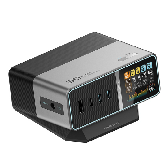 Laderstasjon Cuktech TA3005U, 300W, 1 x DC - 1 x USB-A - 3 x USB-C, Grå