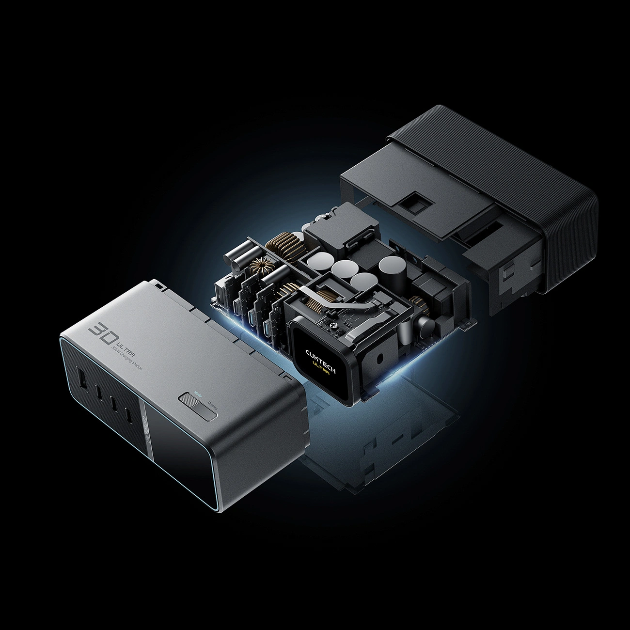 Laderstasjon Cuktech TA3005U, 300W, 1 x DC - 1 x USB-A - 3 x USB-C, Grå