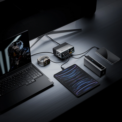 Laderstasjon Cuktech TA3005U, 300W, 1 x DC - 1 x USB-A - 3 x USB-C, Grå