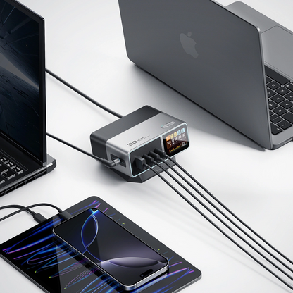 Laderstasjon Cuktech TA3005U, 300W, 1 x DC - 1 x USB-A - 3 x USB-C, Grå