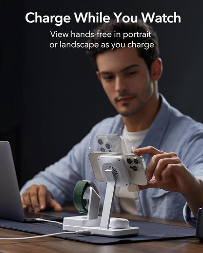 Ladestasjon ESR CryoBoost QI 6in1, 100W, 2 x USB-A - 1 x USB-C, Hvit