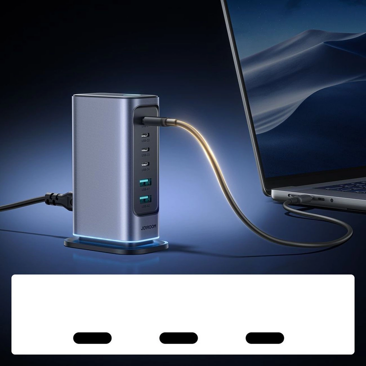 Joyroom JR-TCM02 UK ladestasjon, 65W, 3,25A, 2 x USB-A - 4 x USB-C, grå