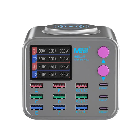 Ladestasjon MaAnt DianBa No.2 QI, 300W, 3A, 3 x USB-C - 9 x USB-A, Grå