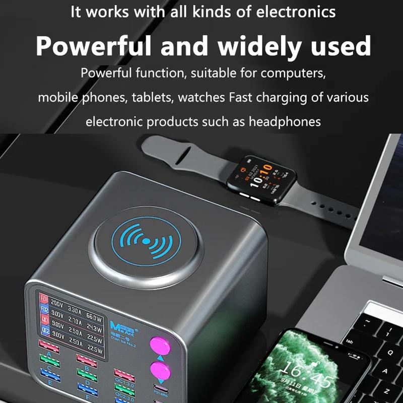 Ladestasjon MaAnt DianBa No.2 QI, 300W, 3A, 3 x USB-C - 9 x USB-A, Grå