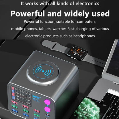 Ladestasjon MaAnt DianBa No.2 QI, 300W, 3A, 3 x USB-C - 9 x USB-A, Grå