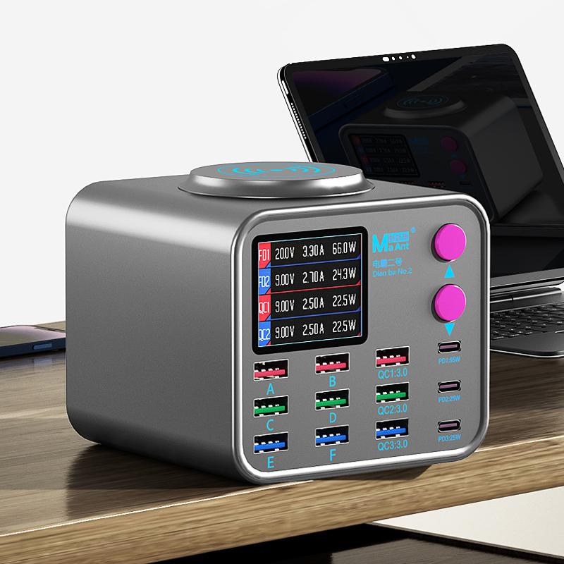 Ladestasjon MaAnt DianBa No.2 QI, 300W, 3A, 3 x USB-C - 9 x USB-A, Grå
