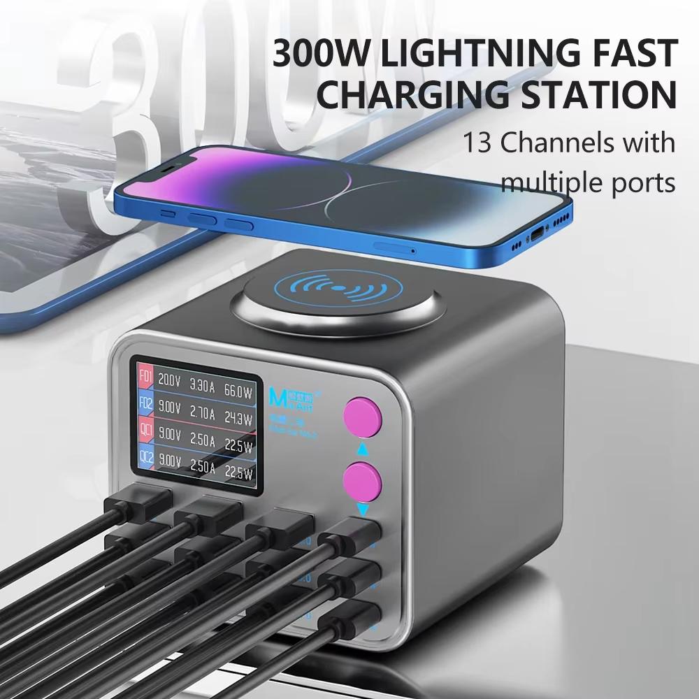 Ladestasjon MaAnt DianBa No.2 QI, 300W, 3A, 3 x USB-C - 9 x USB-A, Grå