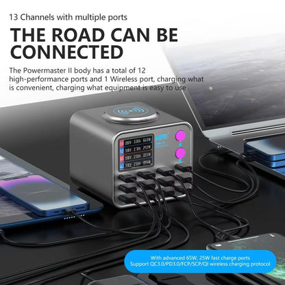 Ladestasjon MaAnt DianBa No.2 QI, 300W, 3A, 3 x USB-C - 9 x USB-A, Grå