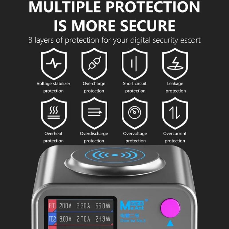 Ladestasjon MaAnt DianBa No.2 QI, 300W, 3A, 3 x USB-C - 9 x USB-A, Grå